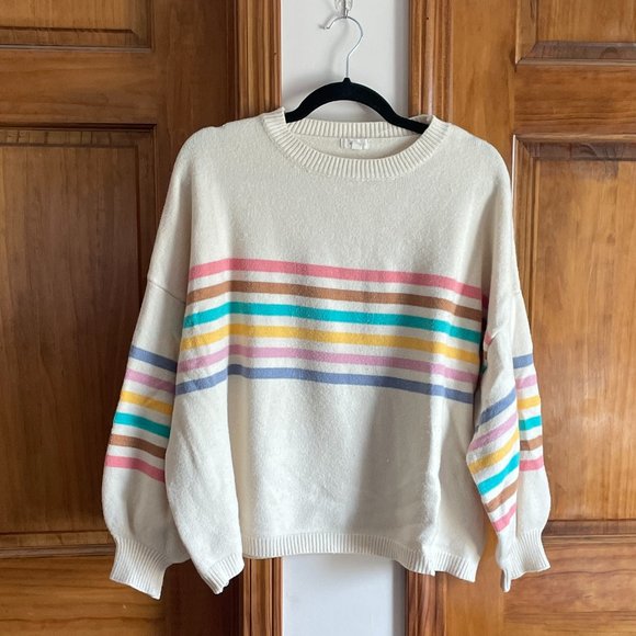 debut Sweaters - NWOT Rainbow Stripe White/Cream Balloon Sleeve debut 2XL Sweater